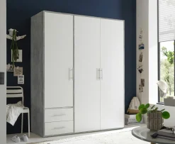 Drehtürenschrank 3-trg. grauweiß^ Kleiderschränke