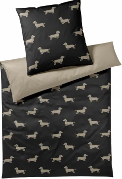 Satin>Elegante Mako-Satin-Bettwäsche beigeschwarz