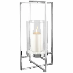 Fink Windlicht m. Glas 25cm transparentsilberfarben^ Dekoration