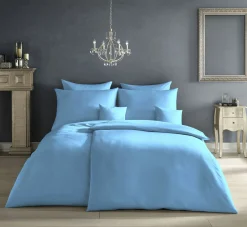 Fleuresse Uni-Satin-Kissenbezug blau^ Kopfkissenbezüge|Satin