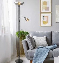 Globo LED-Stehleuchte 2flg schwarzgrau^ Stehleuchten