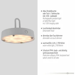 JUST LIGHT LED-Akku-Tischleuchte 1 flg grau^ Außen Tischleuchten|Akku Tischleuchten