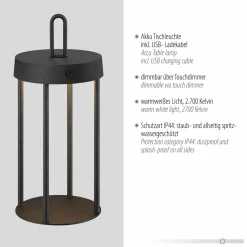 JUST LIGHT LED-Akku-Tischleuchte 1flg schwarz^ Außen Tischleuchten|Akku Tischleuchten
