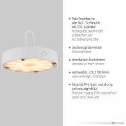 JUST LIGHT LED-Akku-Tischleuchte 1 flg weiß^ Außen Tischleuchten|Akku Tischleuchten