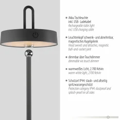 JUST LIGHT LED-Akku-Tischleuchte 1flg schwarz^ Außen Tischleuchten|Akku Tischleuchten