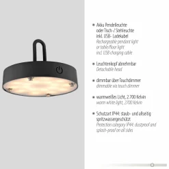 Außen Tischleuchten|Akku Tischleuchten>JUST LIGHT LED-Akku-Tischleuchte 1flg schwarz