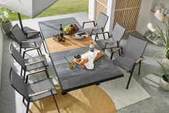 MONDO Ausziehtisch Keramik/Teak braun^ Gartentische Ausziehbar
