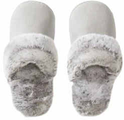 Textilzubehör>MONDO Slipper mit Fellimitat silberfarben