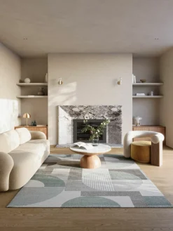 MONDO Webteppich modern weißgraublau^ Moderne Teppiche