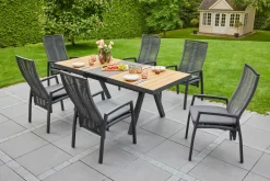 OUTDOOR Ausziehtisch Keramik/Teak braungrau^ Gartentische Ausziehbar