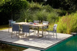 OUTDOOR Gartenstuhl Edelstahl/Teak grau^ Stapelstühle