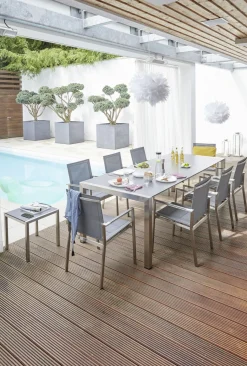 OUTDOOR Gartentisch ausziehbar HPL grausilberfarben^ Gartentische Ausziehbar