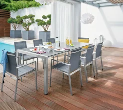OUTDOOR Gartentisch ausziehbar HPL grausilberfarben^ Gartentische Ausziehbar