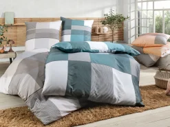 TOM TAILOR Satin-Bettwäsche grauorangeweiß^ Satin